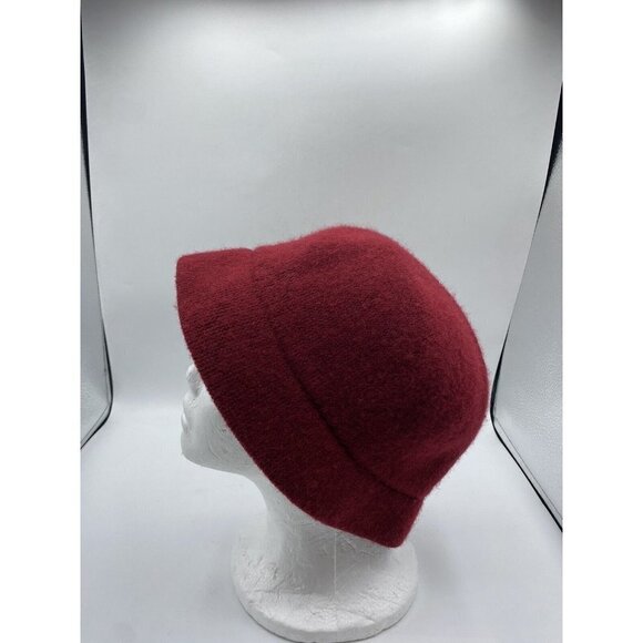 Badgley Mischka Red Wool Blend Cloche Bucket Hat with Gray Felt Flowers One Size - Picture 3 of 10